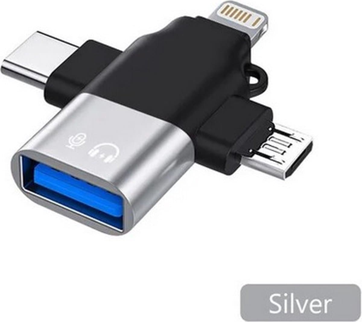 Elough 3 In 1 - Usb3.0 - Data Reader / Transfer Micro/Type C/Bliksem Converter Voor Usb Disk Mouse - Smart Cardreader Voor Iphone Samsung Tablet Ipad - Zilver
