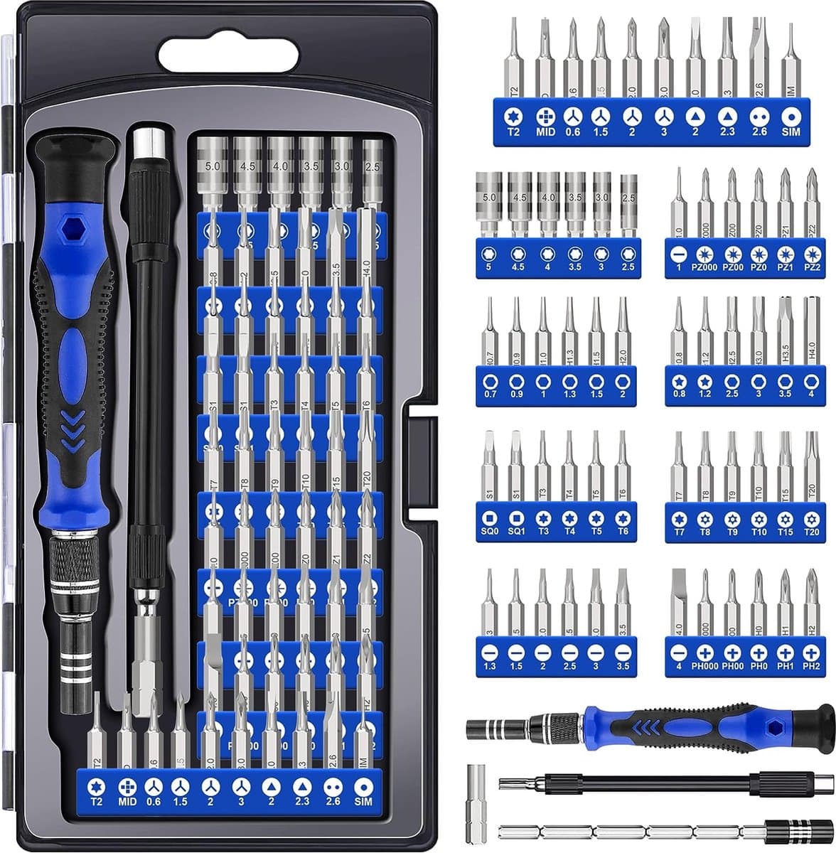 62-in-1 precisieschroevendraaierset, set voor elektronica met flexibele schacht, verlengstang voor mobiele telefoon, smartphone, gameconsole, pc, tablet