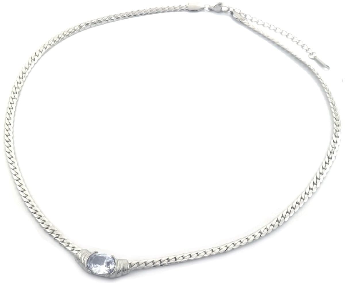 Ketting met Zirkonia Ovaal - RVS - Lengte 39-44 cm - Zilverkleurig