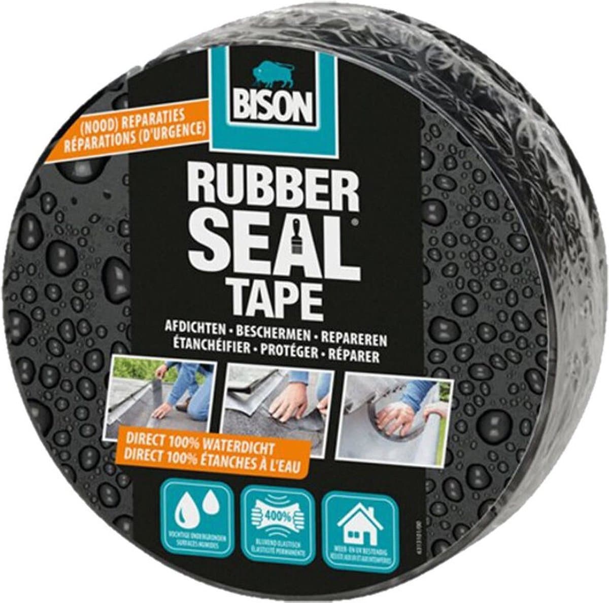 Bison Rubber Seal Tape rol 5 meter x 7,5 cm - direct repareren, sterke reparatietape, direct 100% waterdicht, blijvend elastisch, binnen en buiten, repareren, afdichten, verbinden, beschermen