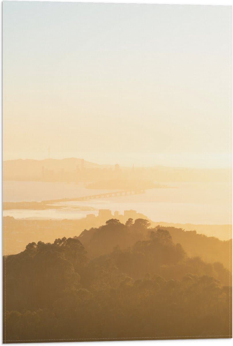 Vlag - Mist - Brug - Water - Bomen - Bossen - 40x60 cm Foto op Polyester Vlag