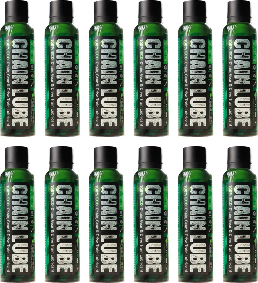 Eco2work kettingspray - 12 x 200ml (2400ml) - Kettingreiniger - Biologische afbreekbare kettingspray - Kettingspray fiets - Kettingvet - Smeermiddel - Kettingolie - Duurzaam