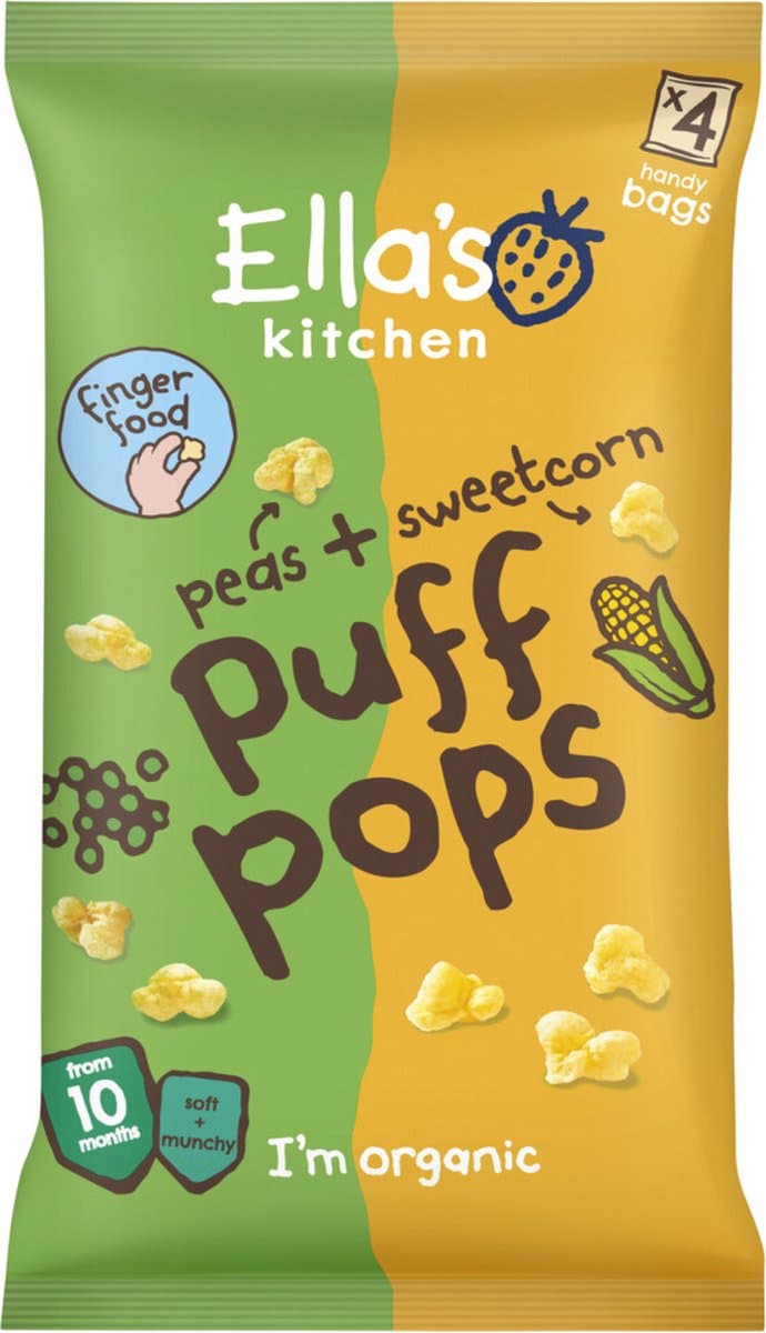 Ella's Kitchen Biologisch Puff Pops 10+m Ewrt & Maïs - 5 x 36 gr - Voordeelverpakking