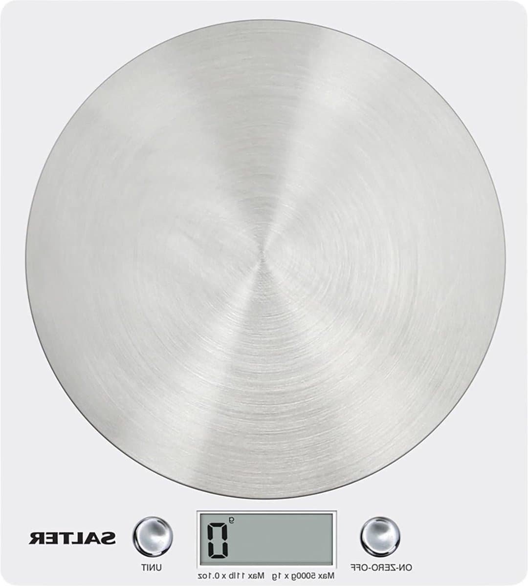 WHSSDR Disc Electronic Scale Digital Weighing Stylish Slim Design - Home Kitchen Cooking - Stainless Steel Platform - Measures Liquids Fluids - 5KG Capacity - White Chrome