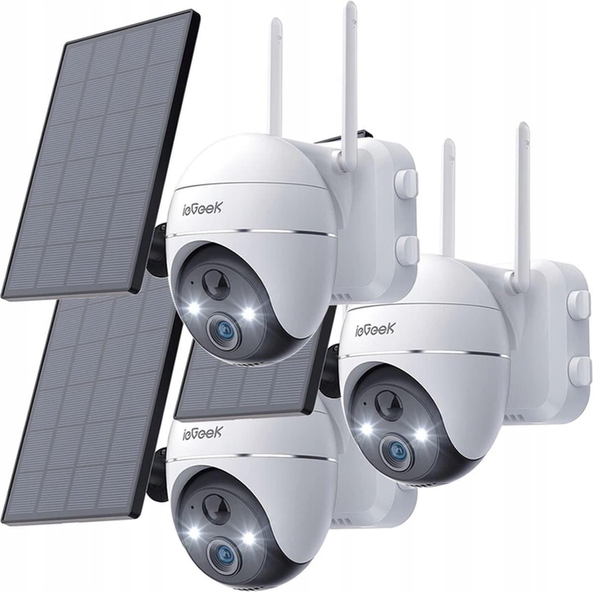 ieGeek 2K 360° Wifi-camera voor buiten, draadloos, met zonnepaneel, PTZ, batterij-aangedreven bewakingscamera met bewegingsdetectie, kleur-nachtzicht, akoestisch en helder alarm, 3 stuks