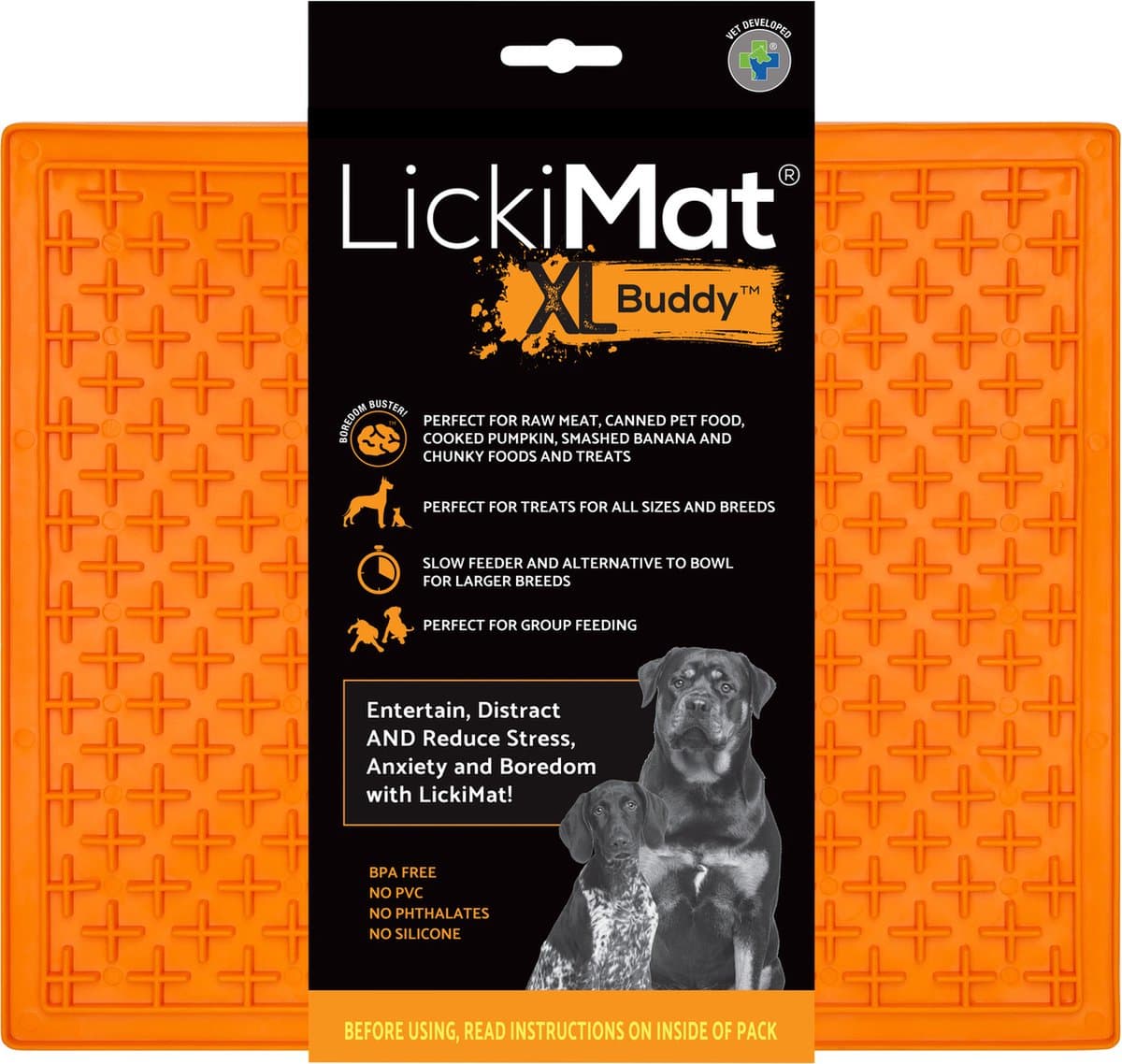 Lickimat Buddy Treat - Slowfeeder Voermat Oranje - Hondenvoerbak - 30x25 cm