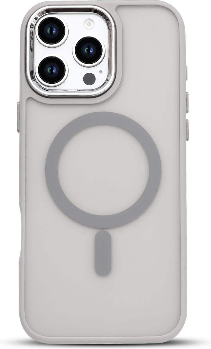 Casemania Hoesje Geschikt voor Apple iPhone 16 Pro - Grijs - Matte Armor Back Cover - Geschikt voor MagSafe