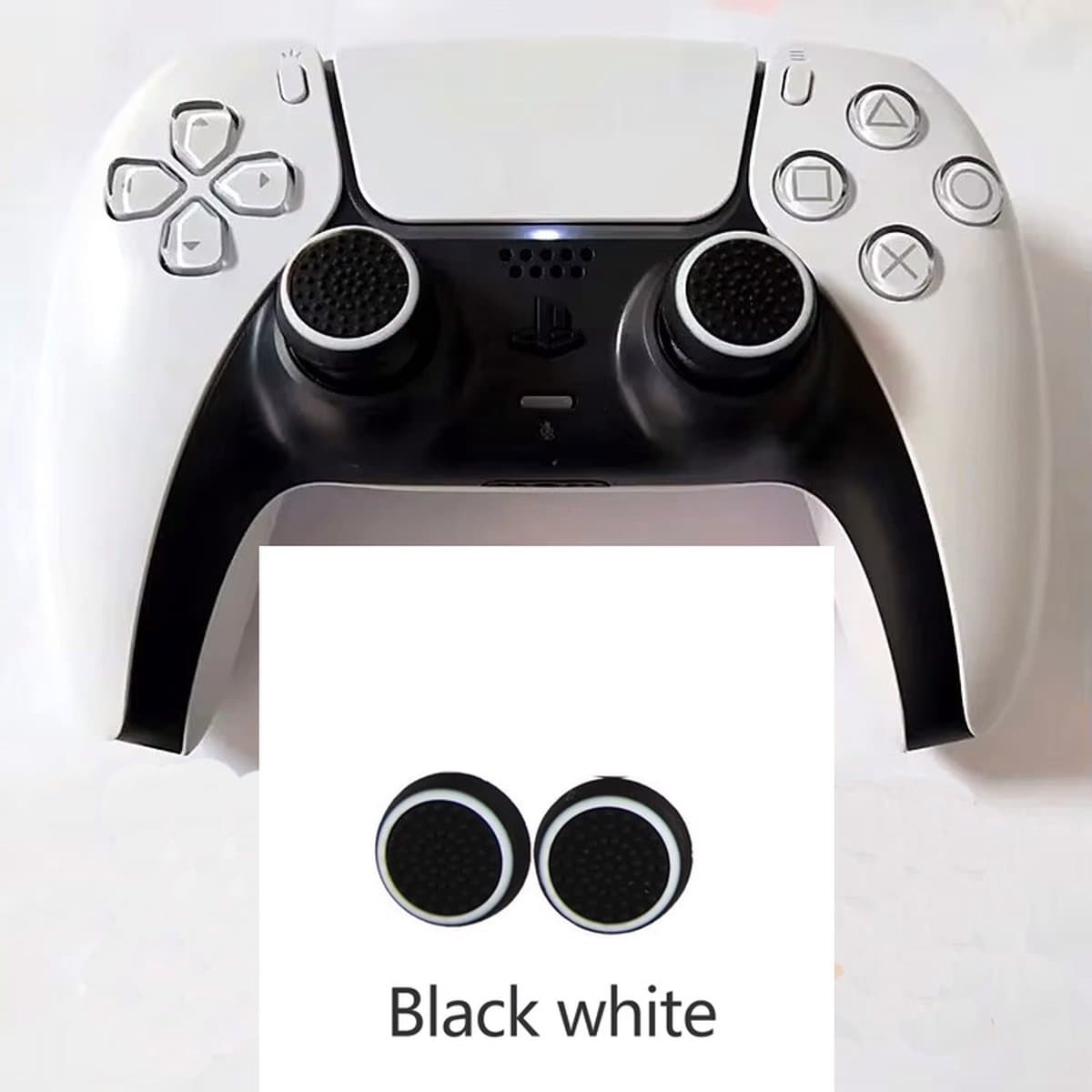 CHPN - Thumb Grips - Controller grips - Duim Grip - Extra Grip - Zwart met witte rand - Geschikt voor Playstation PS3 PS4 PS5 Xbox X S One 360 Classic en Nintendo Switch - 1 paar