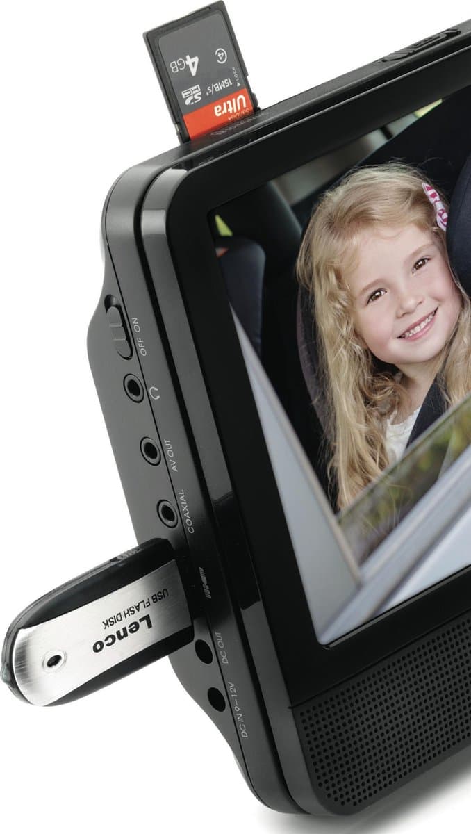 Lenco DVP-940 - 2x9"draagbare DVD speler met USB,SD, ingebouwde batterij, 2x hoofdtelefoon en 2x bracket - Zwart