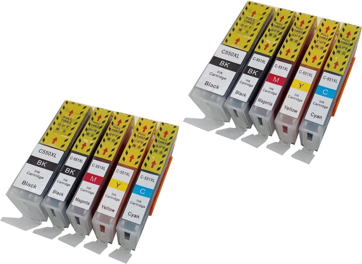 KATRIZ® huismerk inkt  voor Canon 2X PGI550XLBK + 2X CLI551XLBK + 2X CLI551XLCyaan + 2X CLI551XLMagenta + 2X CLI551XLGeel (10stuks)  - Met chip