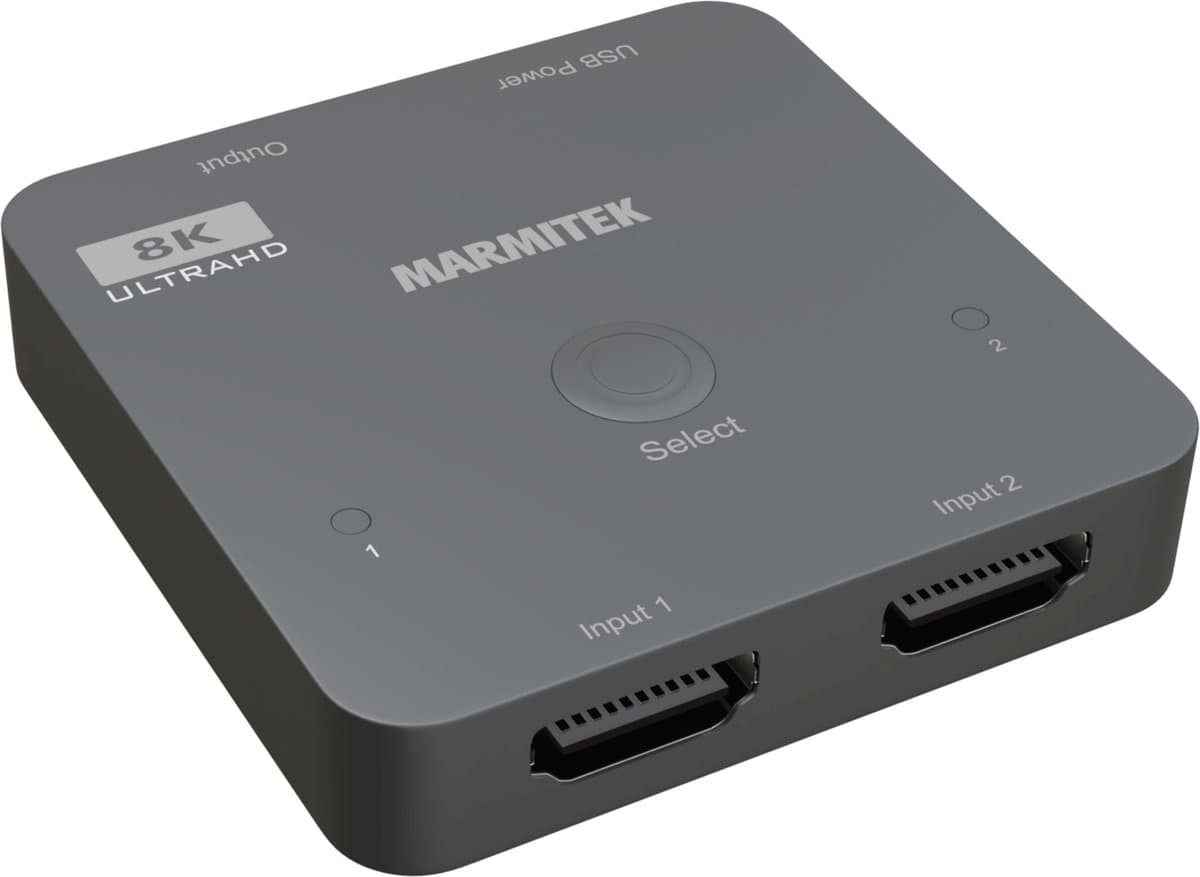 Marmitek AS28 - HDMI Switch 8K - 2 in 1 uit - 8K 60Hz - 4K 120 Hz - HDMI Schakelaar 4K 120 - 2 in 1 out - HDMI 2.1 - 2 ingangen / 1 uitgang - Gaming - PS5 - Xbox Series X