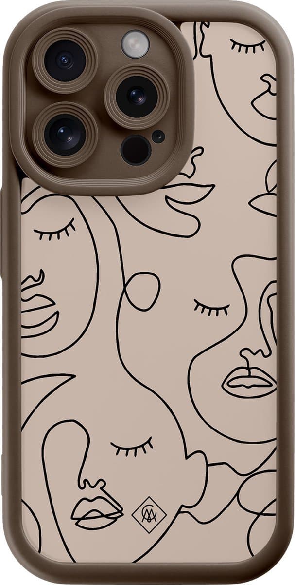 Casimoda® hoesje - Geschikt voor iPhone 14 Pro - Abstract Faces - Effen telefoonhoesje met lensbescherming - Siliconen/TPU - Backcover - Bruin/beige