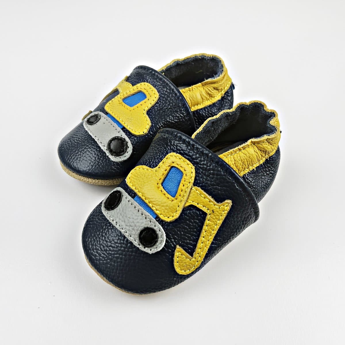 Steppies Babyslofjes Leer - Graafmachine - Maat 16-17 (0-6 maanden, 11 cm) - met Suède Zool