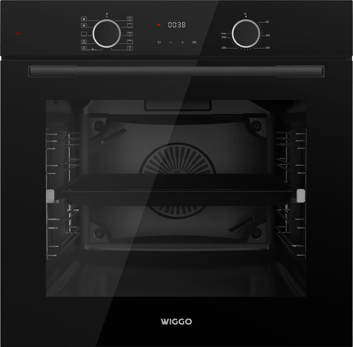 Wiggo WO-BFA610(B) - Inbouw heteluchtoven - 73L - Airfryer functie - Hetelucht - Soft Close deur - Telescooprails - Energieklasse A - Zwart - 5 jaar garantie