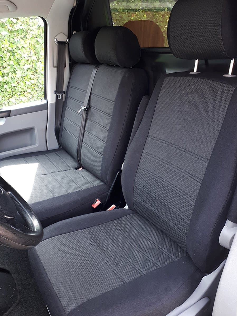 Pasvorm stoelhoezen Volkswagen T5 2003-2015 (geschikt voor stoel en duobank) - Stof zwart