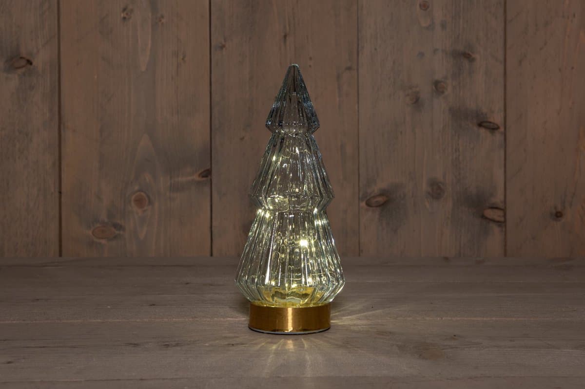 B.O.T. Tree Glass 10X23,5 cm Grey With Golden Base 10Led kerstverli...