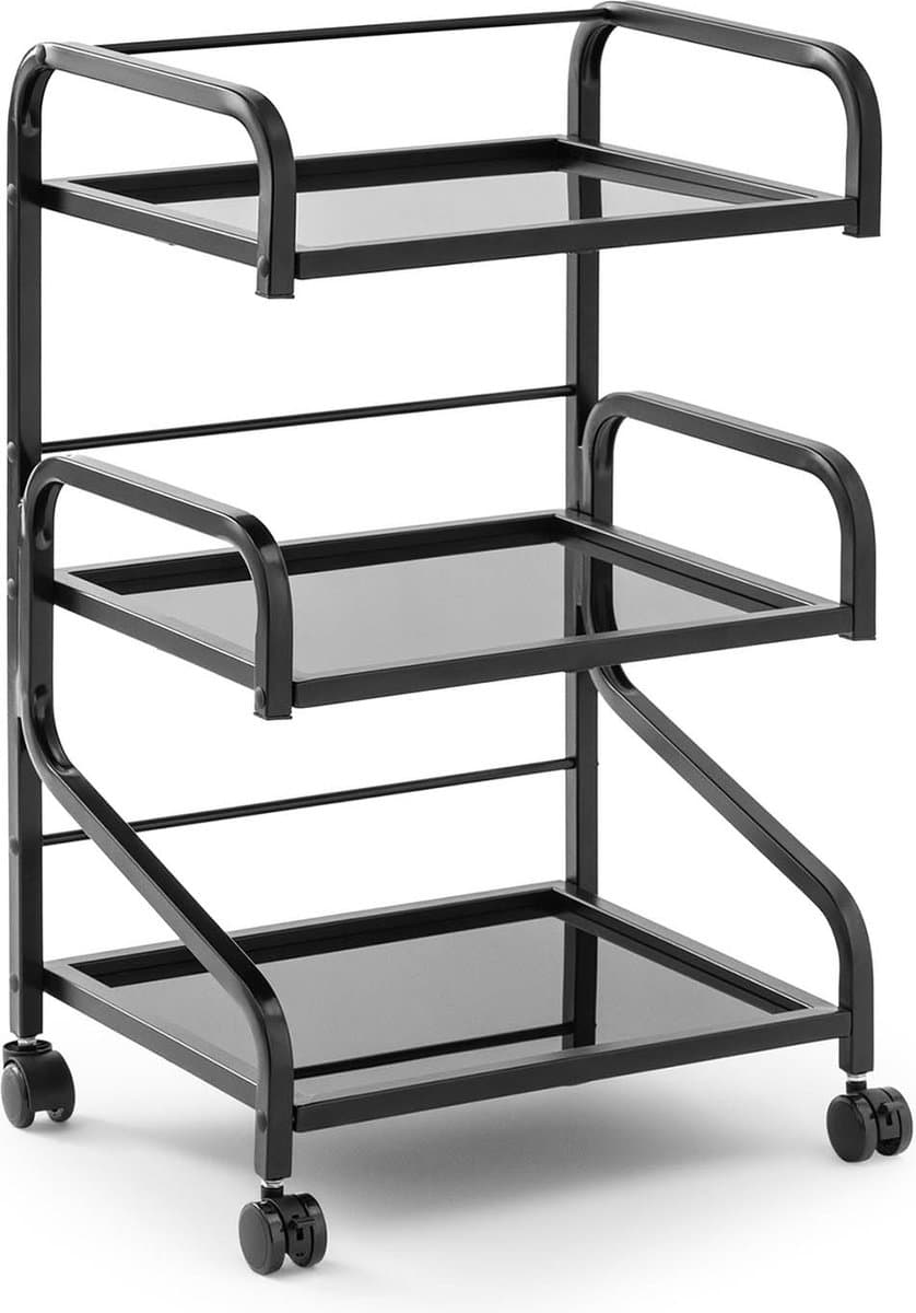 physa - Cosmetica trolley - 3 Glazen leggers - 40 x 50 x 82 cm - Zwart