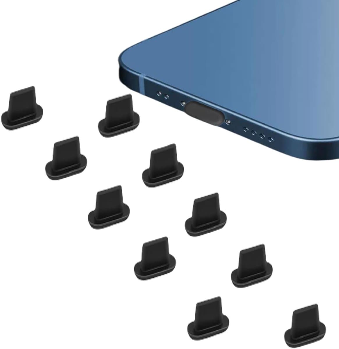 Set van 10 Zwarte Siliconen Stofpluggen voor iPhone, iPad en AirPods - Bescherming tegen Stof en Vuil