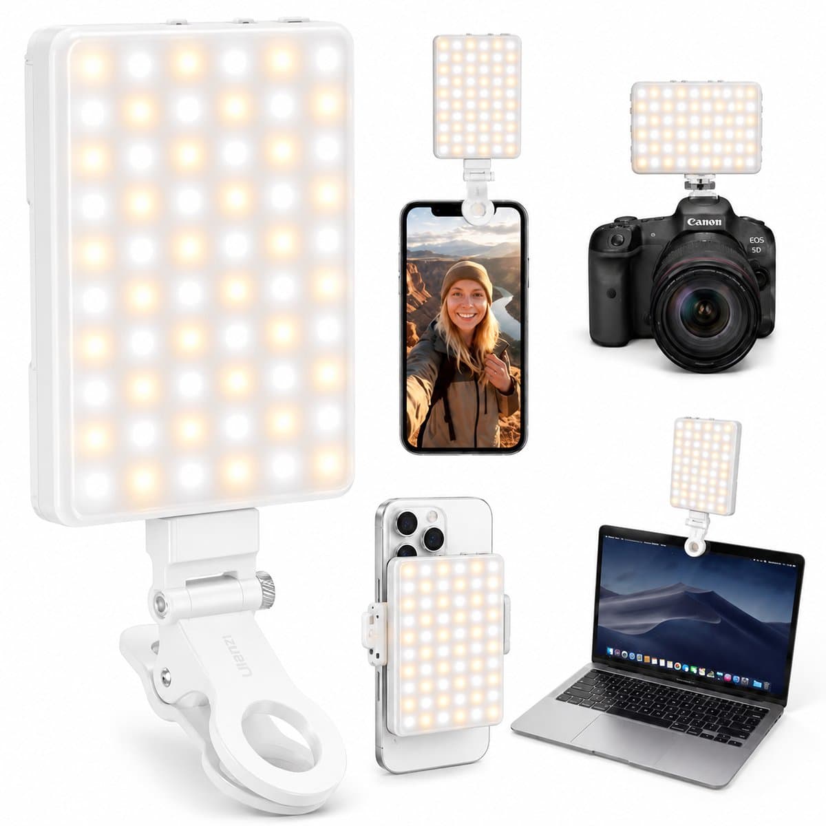 Sounix LED Video Lamp - Studiolampen - 60 LED - Selfie light - Oplaadbare - Smartphone Lamp - Wit