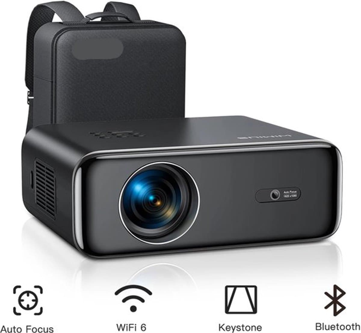 Beamer - Projector - Mini Projector - 4K - FHD 1080P - 26000 Lumen - Auto Focus & Keystone - WIFI 6 & Bluetooth – Draagbare - Home Theater Beamer – EU Plug - Zwart