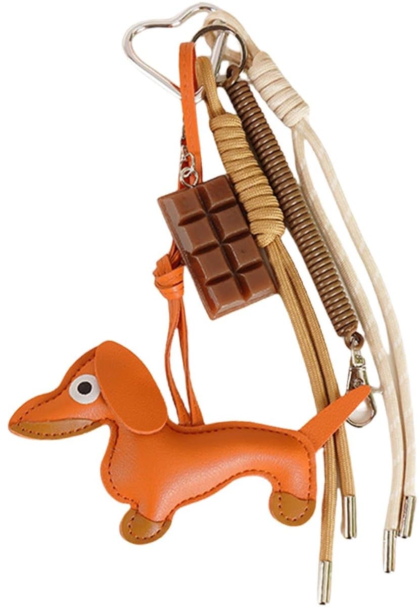aladdien - Dackel Sleutelhanger - Faux Leder met Chocolade Hangertje - Schattige Y2K Tas - Perfect voor Vrouwen - Unieke Accessoire - Leuk Cadeau vo..
