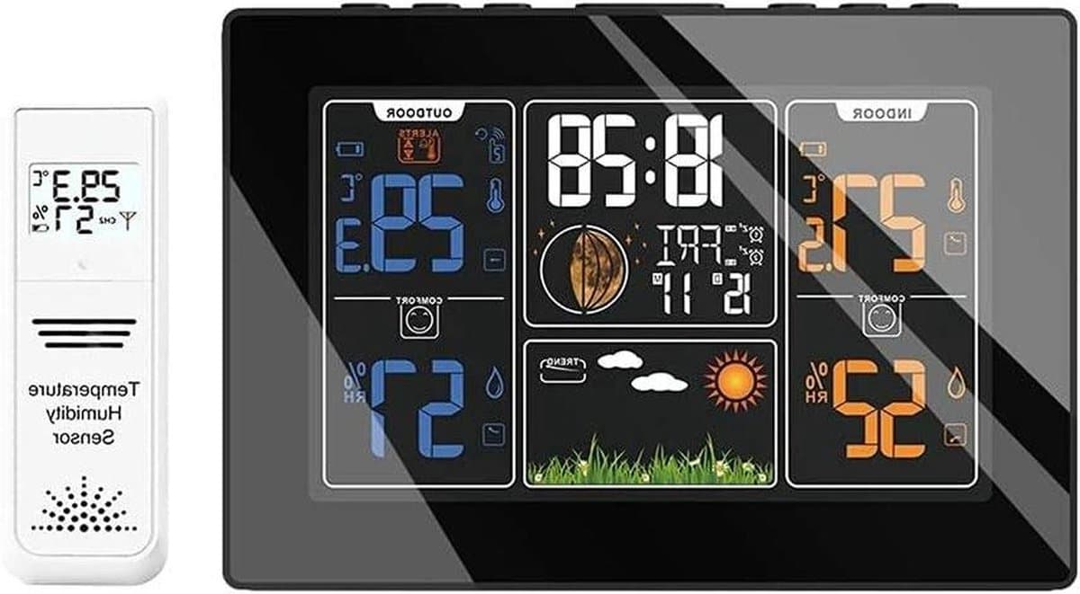 Weerstation Digitaal - Weervoorspeller Klok - Weer Monitoren - Binnenshuis Buitentemperatuur - Draadloos - Zwart
