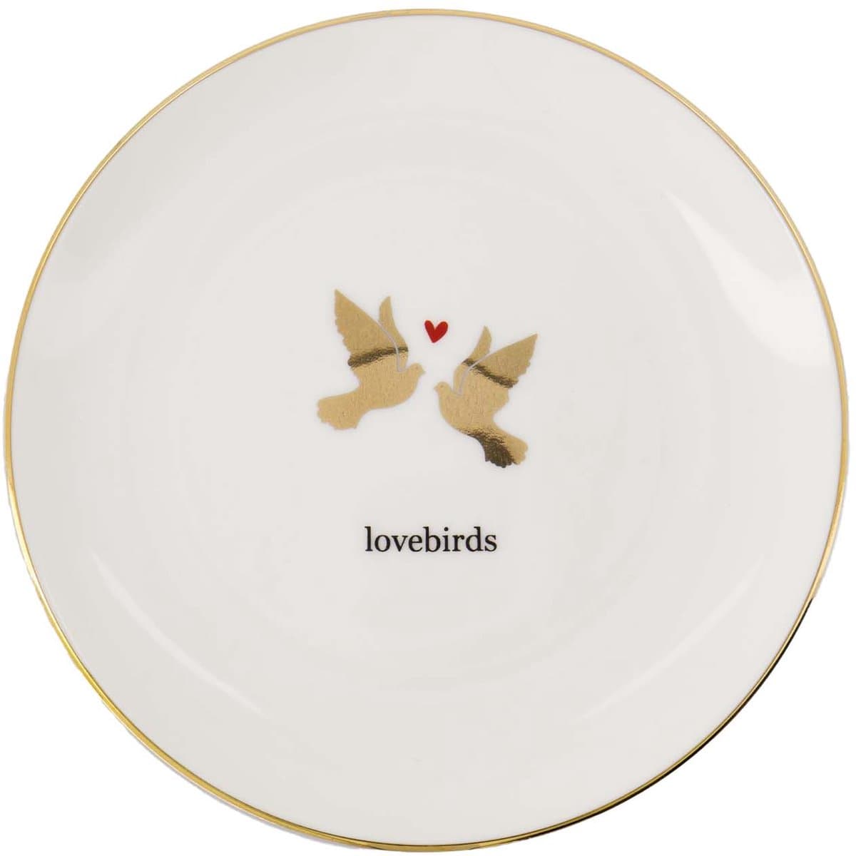 Zusss Gebaksbordje Lovebirds Keramiek White / Gold