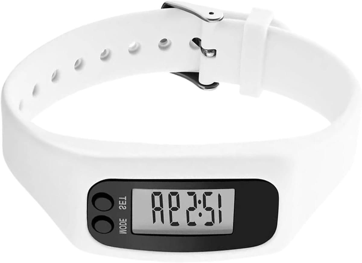 Stappenteller Horloge - Fitness Tracker Polsband - Dagelijkse Activiteit Meten - Zonder Smartphone Te Gebruiken - 25x2.7cm - Wit