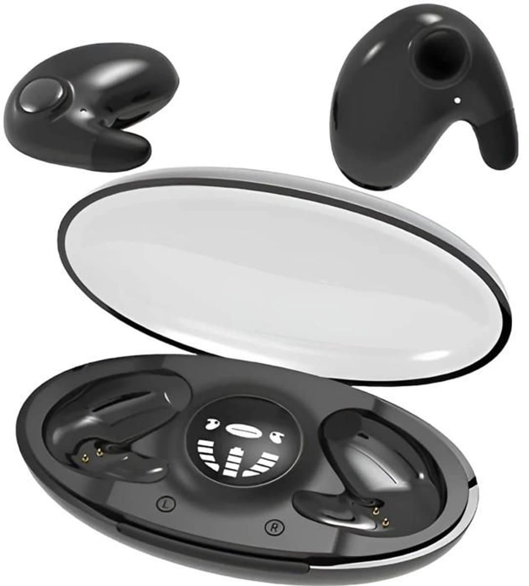 Bluetooth-oortjes, ruisonderdrukking voor een betere nachtrust, hoge geluidskwaliteit, comfortabel om te dragen, draagbaar, zwart.