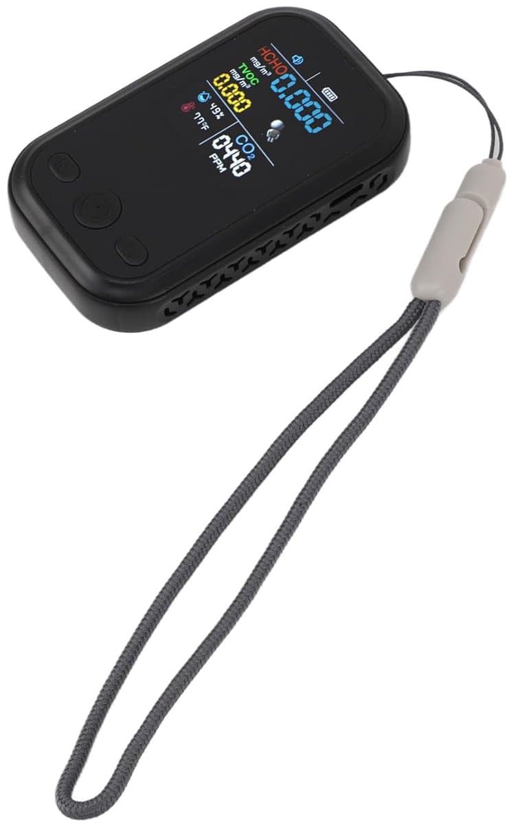 5-in-1 Luchtkwaliteitsmeter met CO2 Meter - Draagbare Smart Detector - Luchtvochtigheid & Temperatuurmeter - Multifunctionele Luchtkwaliteitsmonitor - Binnenruimtes - Zwart