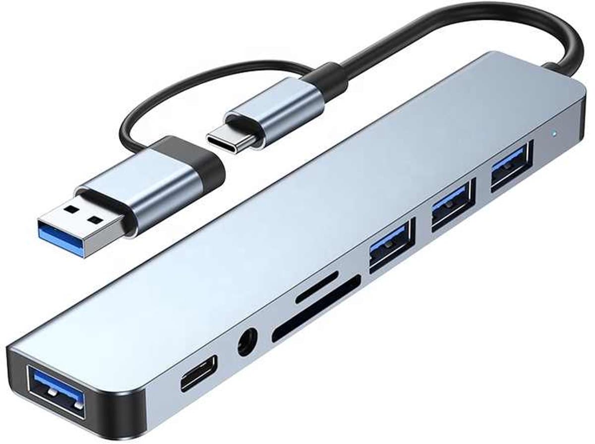 BOECK - 8-in-1 USB-C Docking Station Hub – USB 3.0 & 2.0, SD/TF Kaartlezer, 3.5mm Audio, USB-C PD Opladen – Voor MacBook, Windows Laptop, iPad, Chromebook - Trendy nu