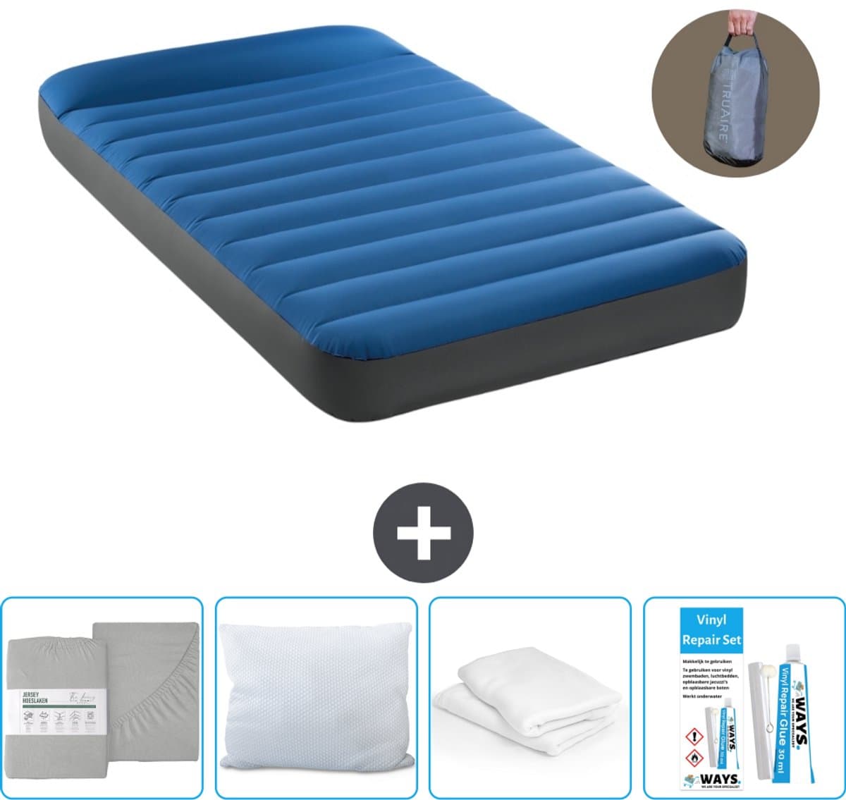 Intex Luchtbed - 1-Persoons - 99 x 191 x 22 cm - Blauw - Inclusief pomp - Hoeslaken - Kussen - Reparatieset en Kussenbeschermer