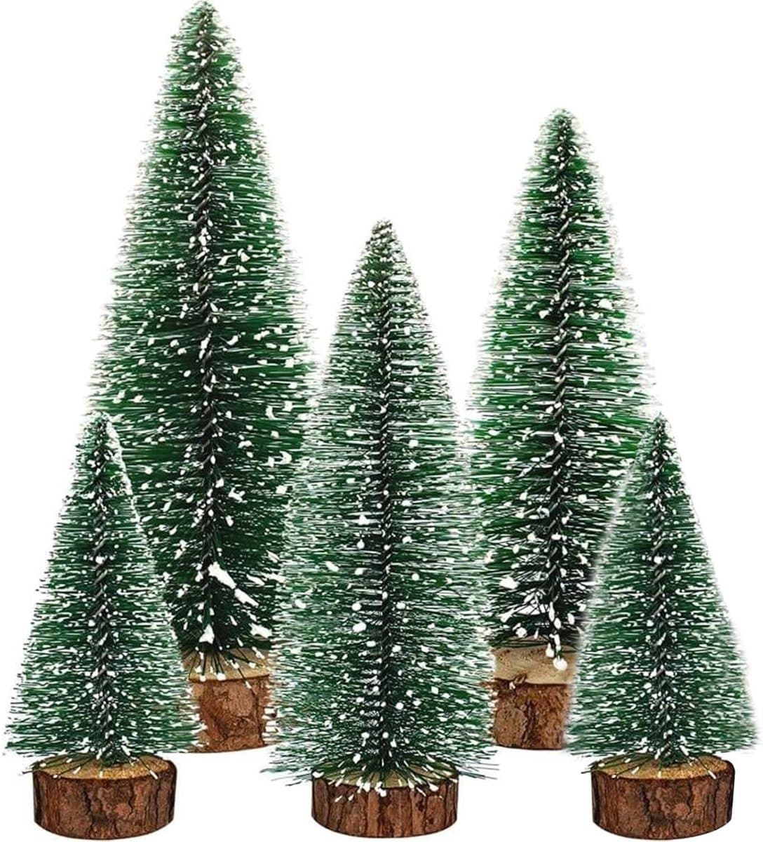 Mini Christmas Trees - Set of 5 Miniature Sisal Matte Bottle Brush Trees for Christmas Home Tabletop Decor (Green)