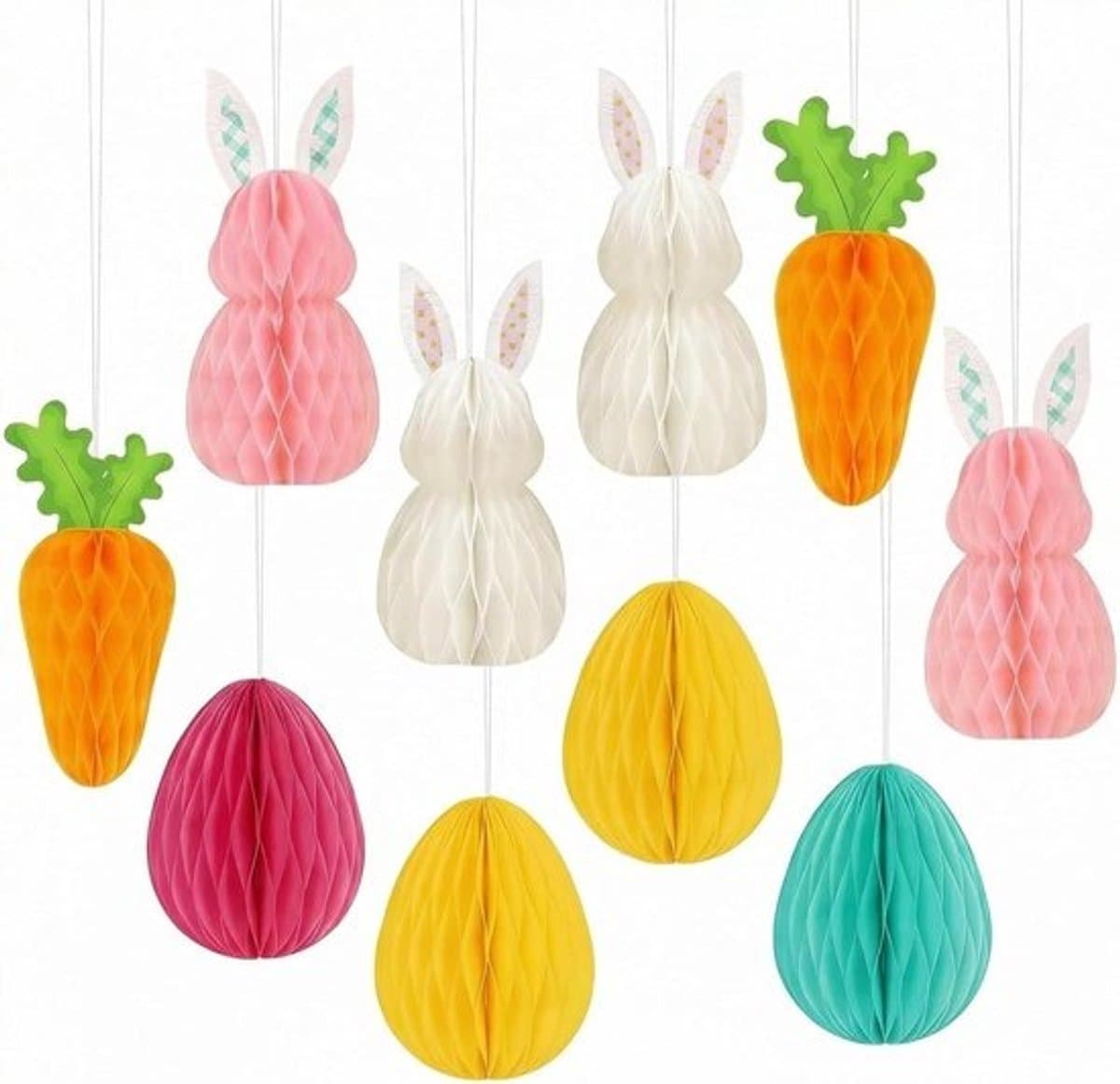 Paasdecoratieset - Lentehangdecoratie - Feestelijke sfeer - Herbruikbaar papier - 12 stuks