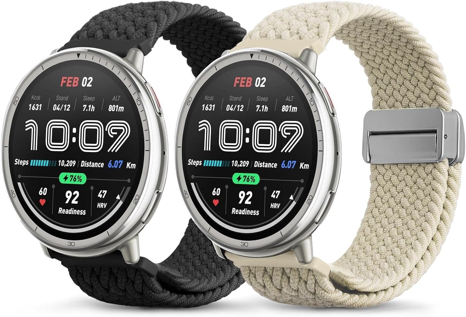 20 mm gevlochten armbanden, compatibel met Amazfit Active 3 Premium/Active 2/Active/GTS/GTS4/GTS3/GTS2 en Garmin Vivoactive 6/5/3, elastische magneetsluiting, nylon, voor dames en heren