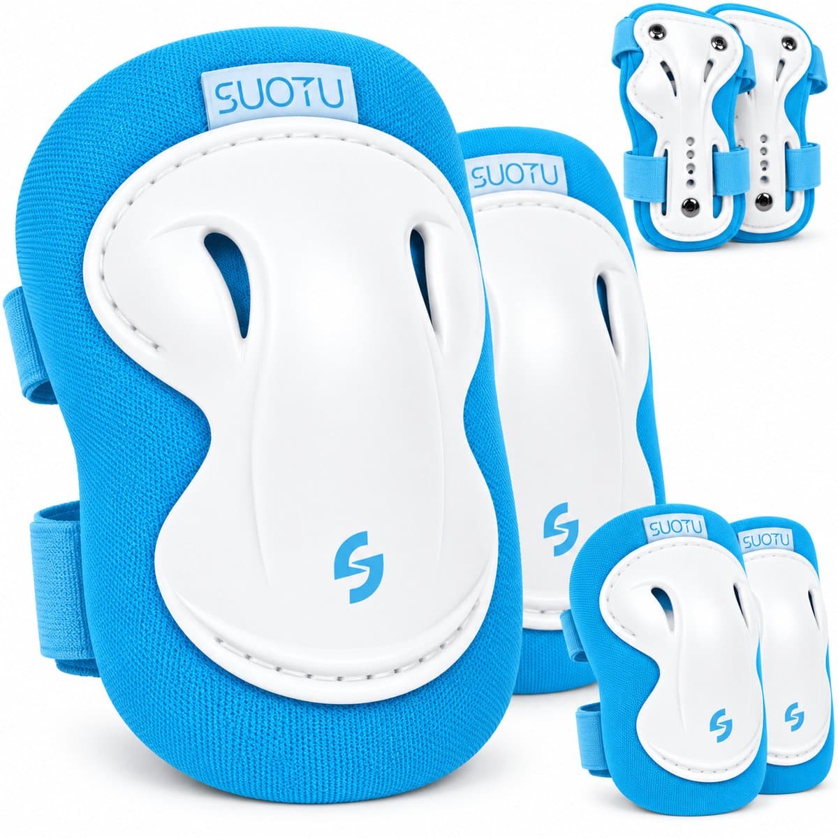 Suotu Skate Beschermset Kinderen - Skate bescherming - Skeeler Beschermset - Lichtblauw - M