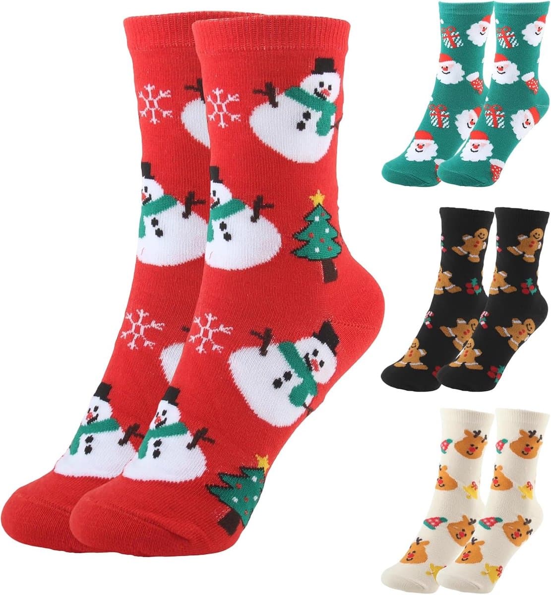 4 paar, uniseks, grappige damessokken, cartoonpatroon, zacht, gezellig, kerstkousenset voor kerstfeest, maat 35-40