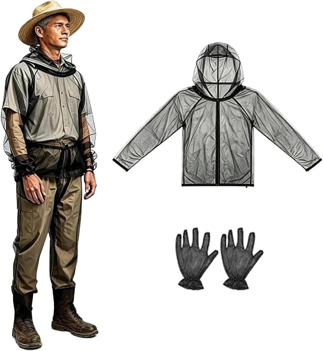 Insectenwerende kleding - lichtgewicht jas en broek met anti-muggennet - bescherming tegen muggen en andere insecten