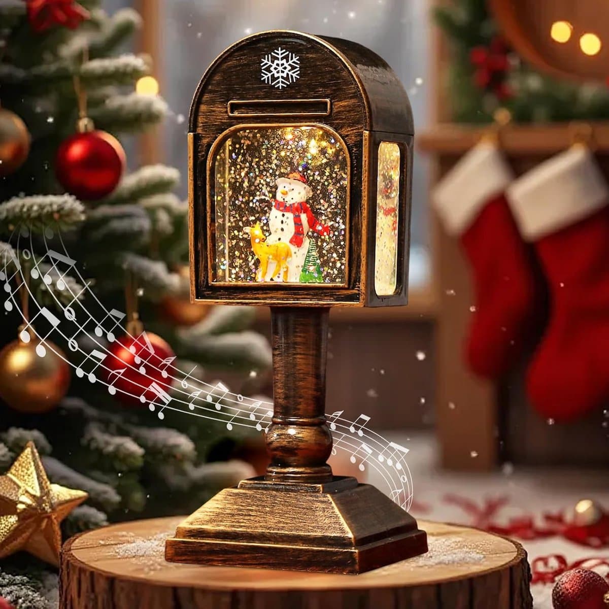 Kerst Muziekdoos - Sfeervolle Kerstdecoratie - Kerstlantaarn met muziek en verlichting - Sneeuwbol/snowglobe glitter lantaarn - kerstversiering - Lantaarn Binnen - kerstdecoratie - kerstlantaarn - Voor Thuis & Cadeau - TENGYIF®