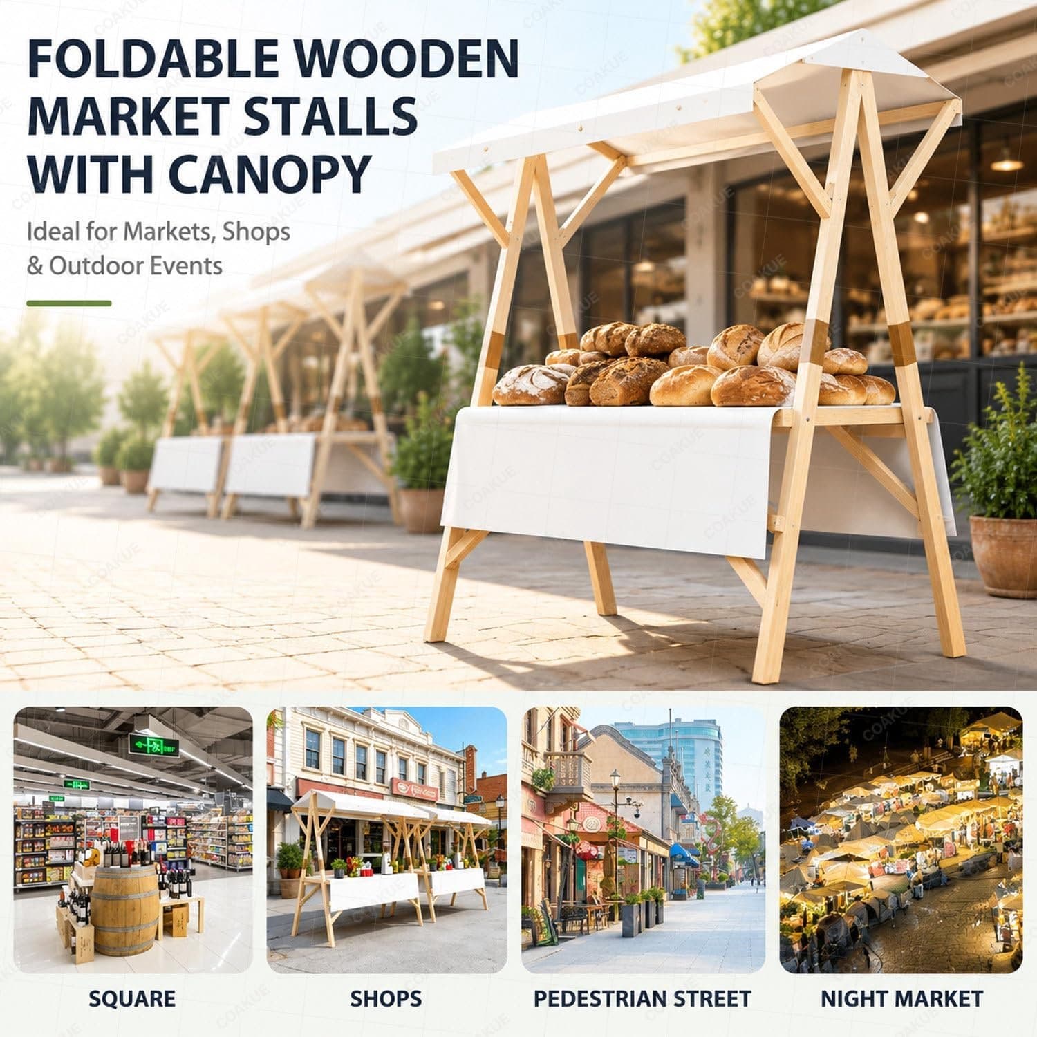 MarketPro Houten Marktkraam met Luifel – Opvouwbare Verkoopwagen op Wielen 120 cm, Draagbare Beurs- en Marktstandaard voor Buiten – Groen – House&Garden