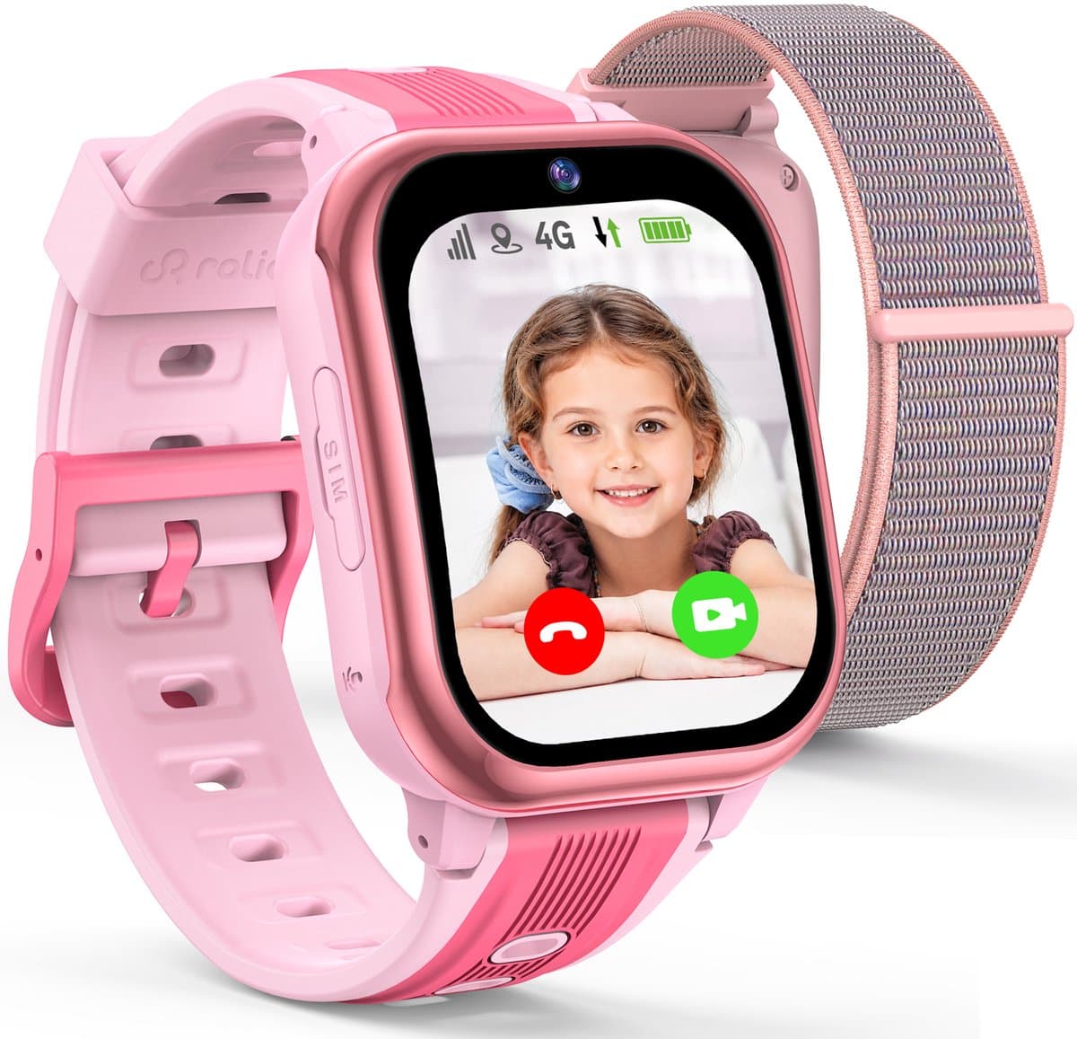 Ralio R5 Plus Smartwatch kinderen 4G met HD Camera - gps horloge kind met simkaart - 1.83 Inch HD Curved Display - GPS Tracker - Videobellen - SOS Noodoproep - Voor Jongens en Meisjes - Roze/Zwart/Blauw