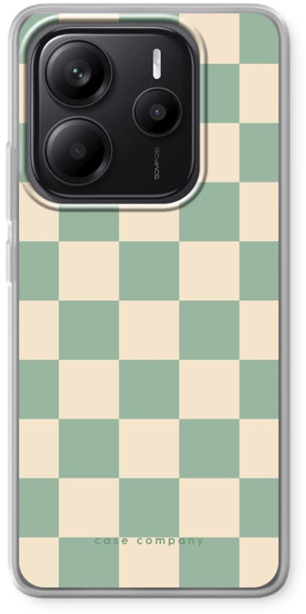Case Company® - Hoesje geschikt voor Xiaomi Redmi Note 14 5G hoesje - Checkered Mint - Soft Cover Telefoonhoesje - Bescherming aan alle Kanten en Schermrand