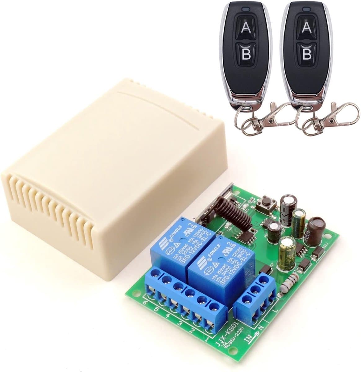 433Mhz RF draadloze afstandsbediening - Draadloze afstandsbediening - 2 kanalen - AC 110V / 220V / 230V / 240V - Relaisontvanger - met 2 afstandsbedieningen - voor garagedeuren / roldeuren / verlichting / pompen