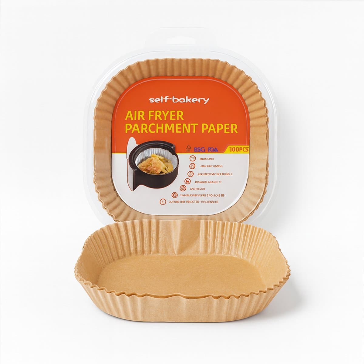 Airfryer bakpapier - vierkant - 100 stuks - airfryer accessoires - wegwerpbakjes - voor XL en XXL airfryer - ongebleekt pulp papier - olie- en waterbestendig - hittebestendig tot 220C - minder schoonmaken