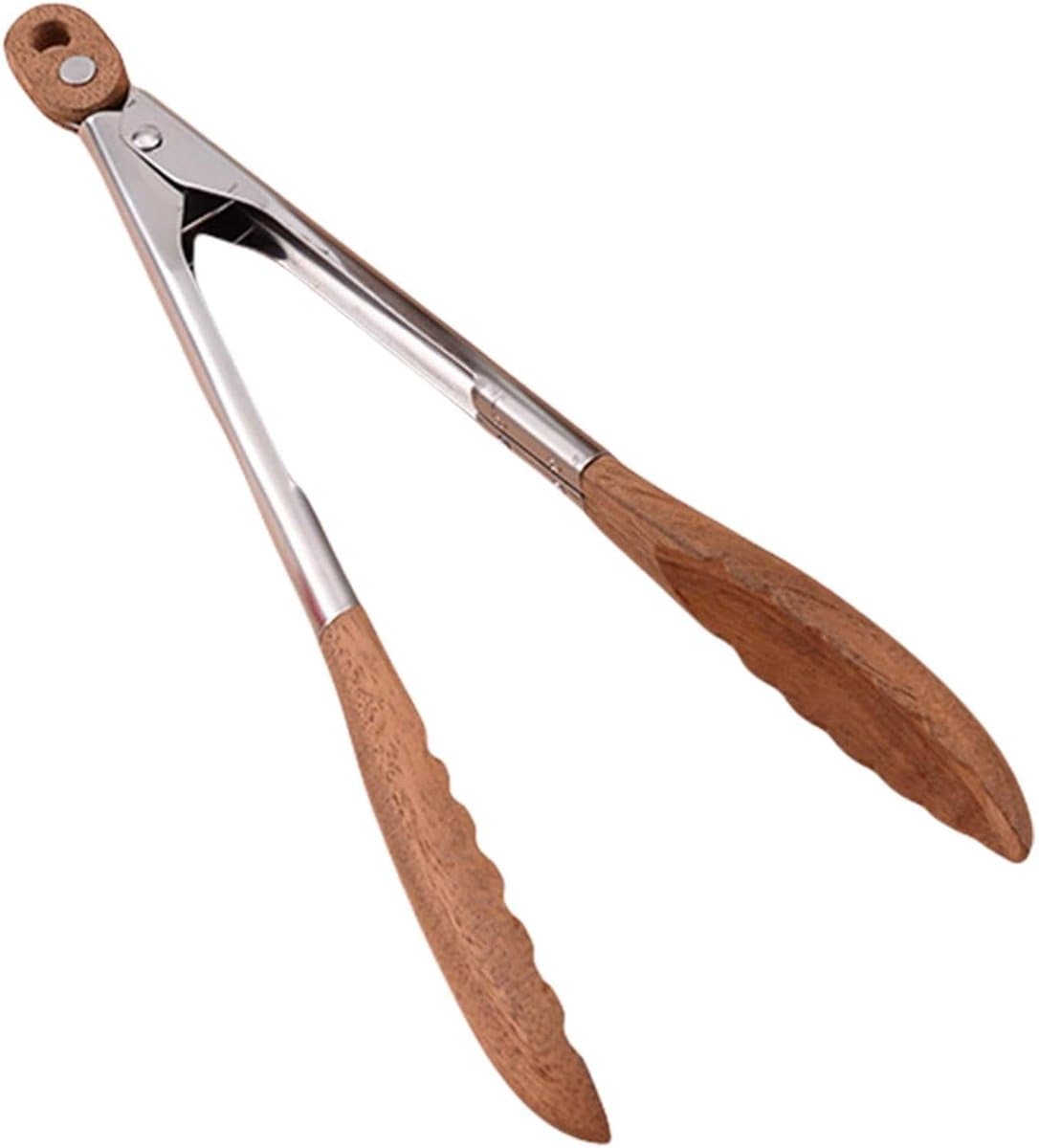 38 cm - serveertangen - Barbecuetangen - BBQ tang - Roestvrij Staal - Kooktang met houten punt - houten handvat - RVS - Antiaanbak kooktang - Geschikt voor oven, grillen en bakken - Houtkleur