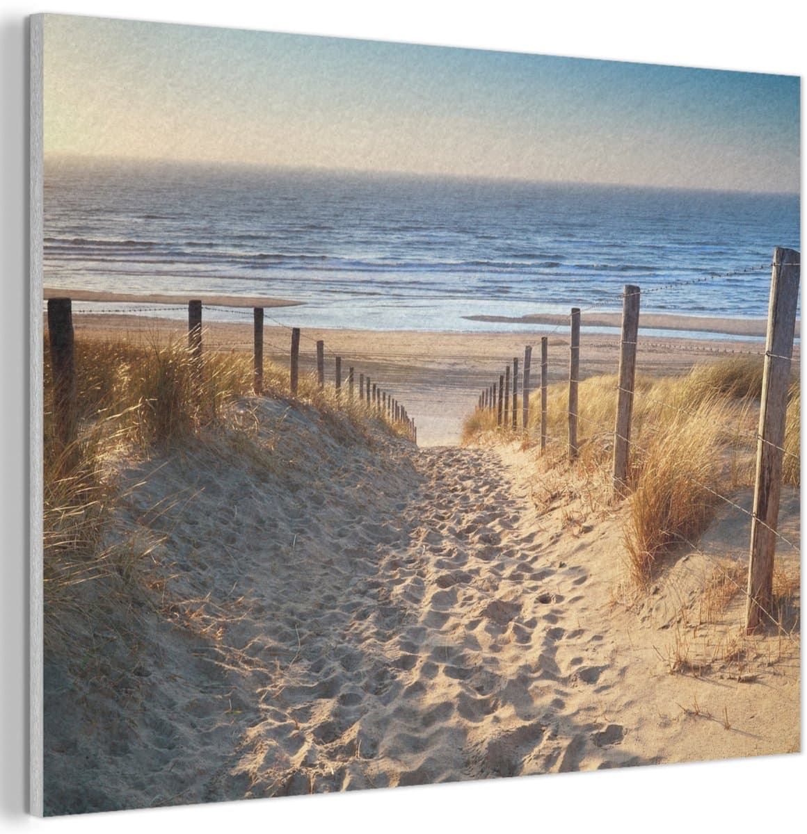 Akoestisch wandpaneel 100x70 cm - Vilt schilderij Strand - Zee - Nederland - Duinen - Zon - Akoestische panelen - Geluidsdempende wanddecoratie - Geluidsisolatie woonkamer - Muurdecoratie geluidspanelen