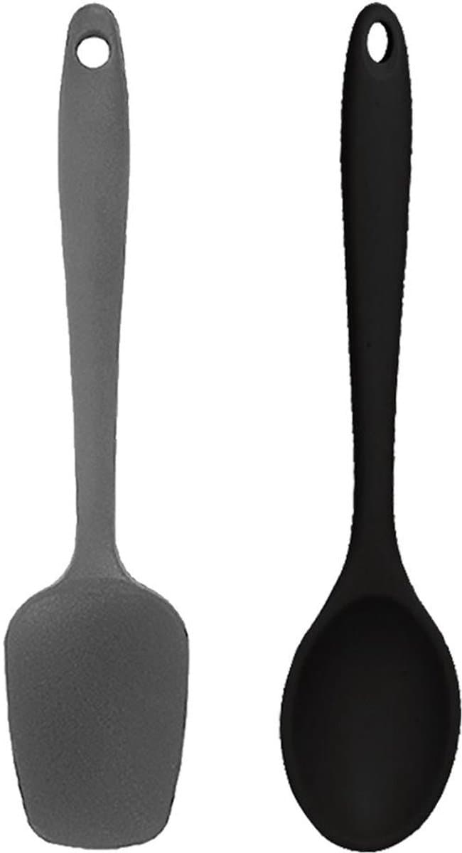 JeiibrZui Siliconen Keukengereedschap - Anti-Aanbak Spatelset - Ergonomisch Ontwerp & Hittebestendig - 2 Stuks - Zwart