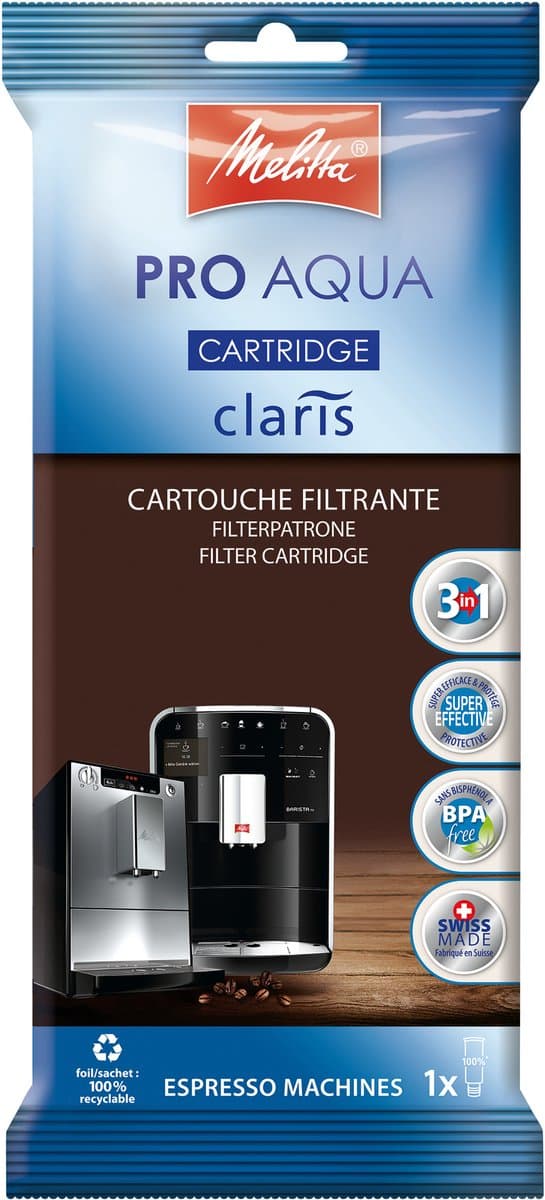 Melitta Filterpatrone Pro Aqua (1 patroon) - Kalkfilter voor koffiemachines, voorkomt kalkaanslag&vermindert onzuiverheden voor de beste koffiesmaak.