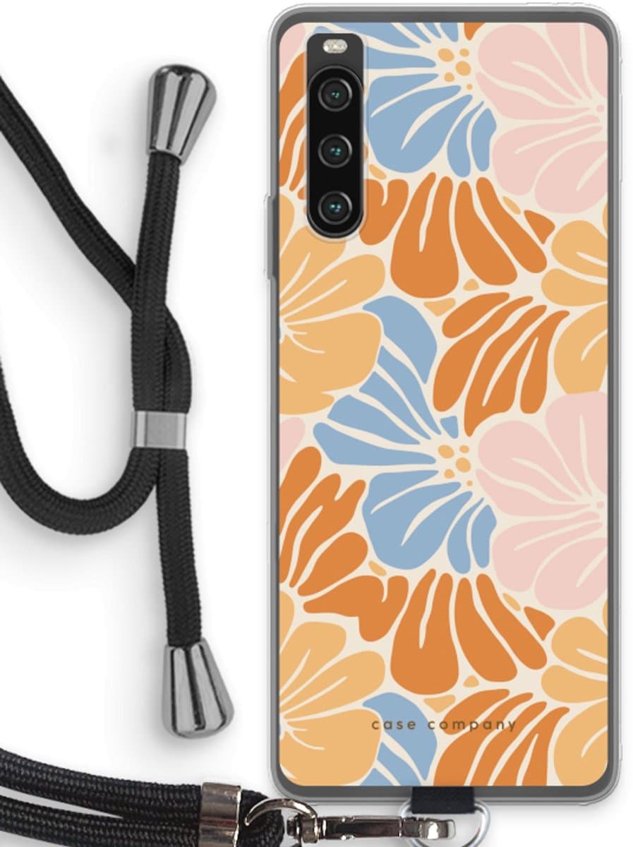 Case Company® - Hoesje met koord geschikt voor Sony Xperia 10 IV hoesje met Koord - Flowers Pattern 2 - Telefoonhoesje met Zwart Koord - Bescherming aan alle Kanten en Over de Schermrand