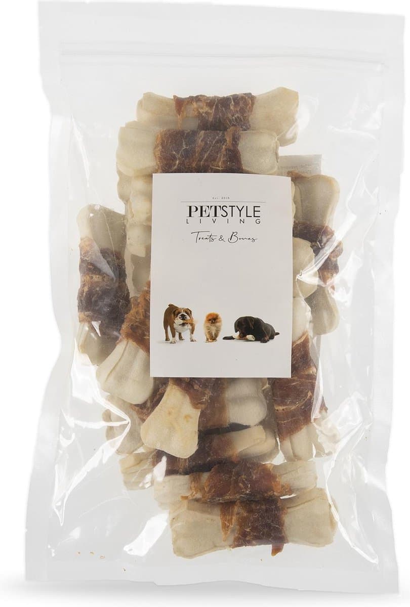 Petstyle Living Geperste Botten met Eend - Hondensnacks - 7,5cm - 20 Stuks - Kauwbotten Hond